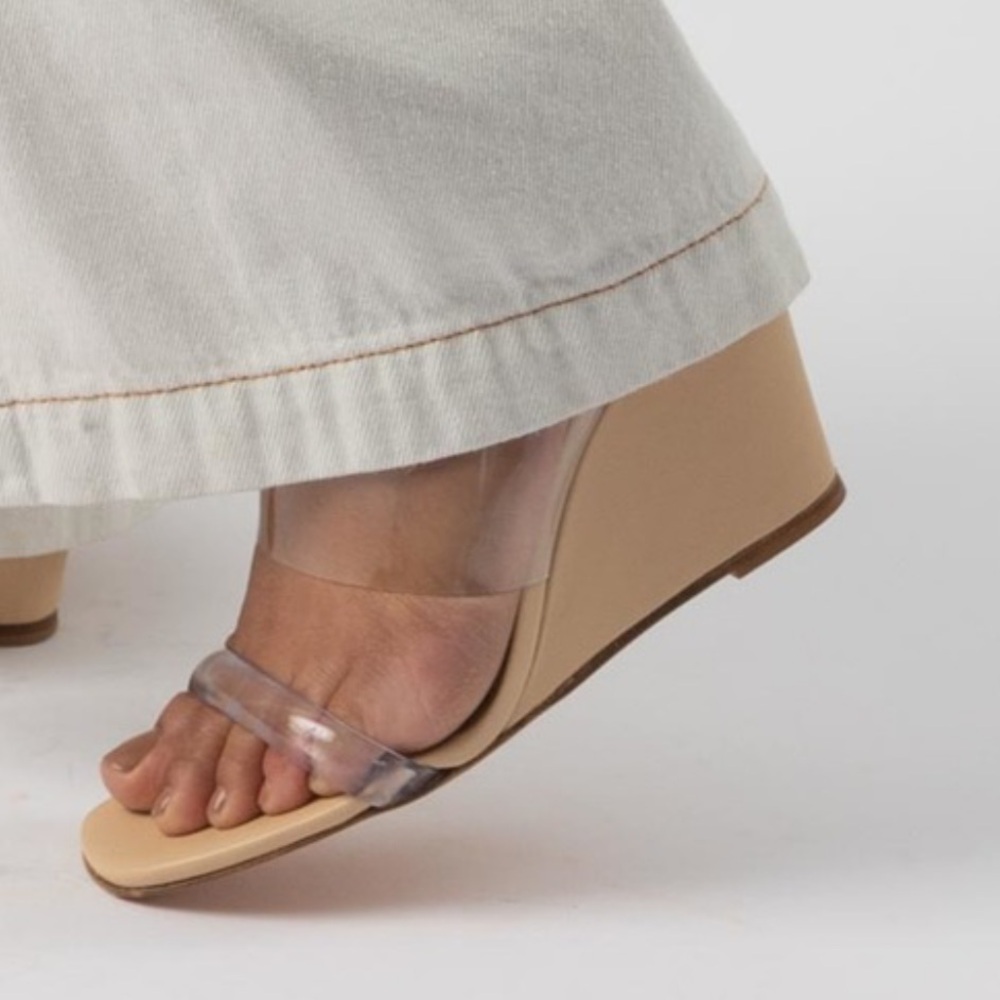 Maryam Nassir Zadeh Beige Olympia Wedge Patent Leather Sandals sz 39